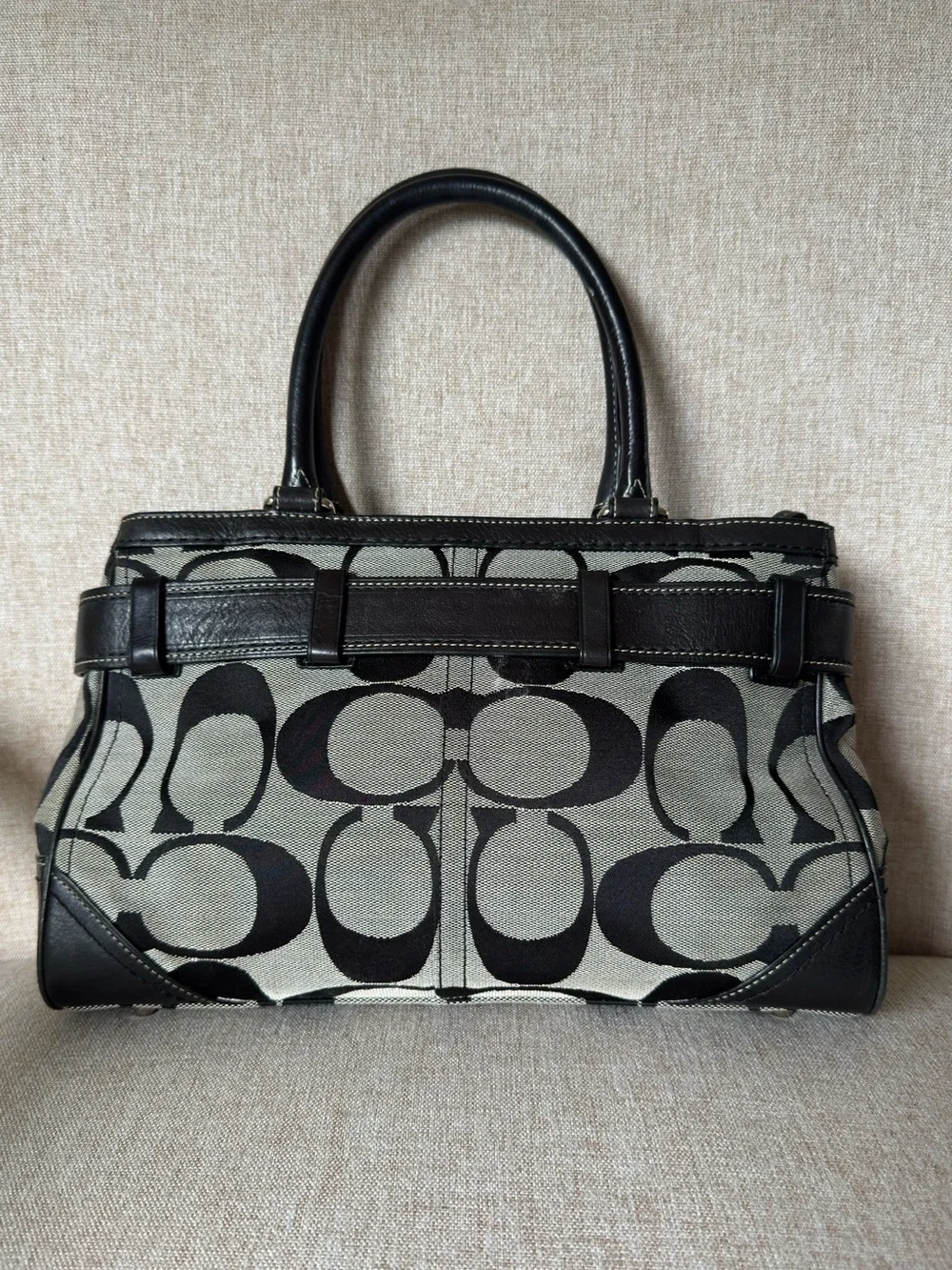 Coach Hamptons Signature Multi Print Logo Stripe Carryall Satchel F13073